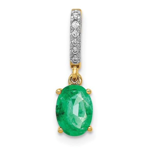Kazi Luxury 14k Yellow Gold Diamond and Oval Emerald Pendant